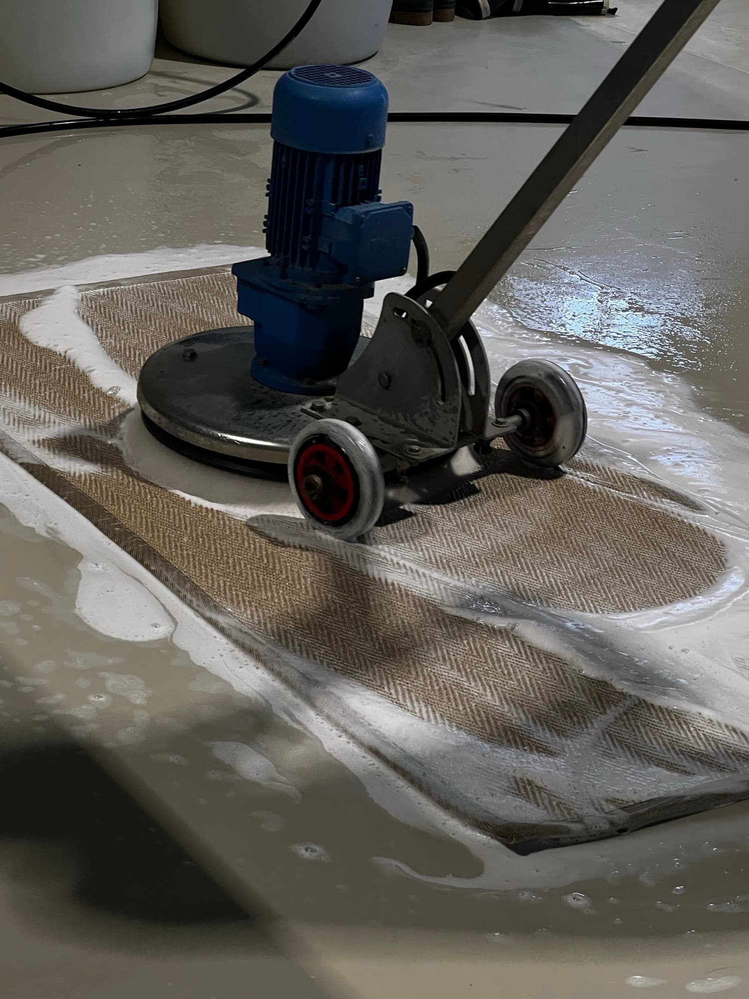 Washing machine brushes cleaning the carpet