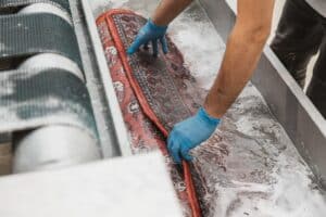 Work in progress of carpet cleanig